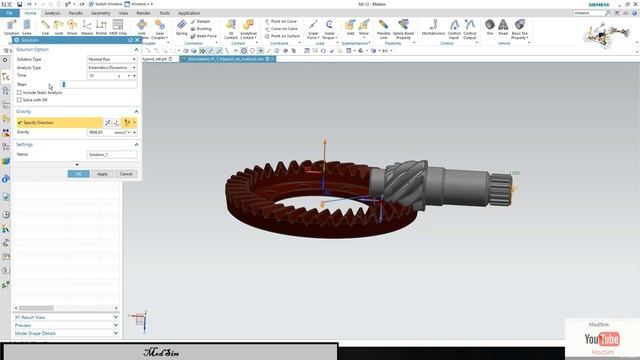 simple basic tutorial of motion simulation for CAD model Bevel Worm gear with 3D contacts Nx Sieme смотреть онлайн