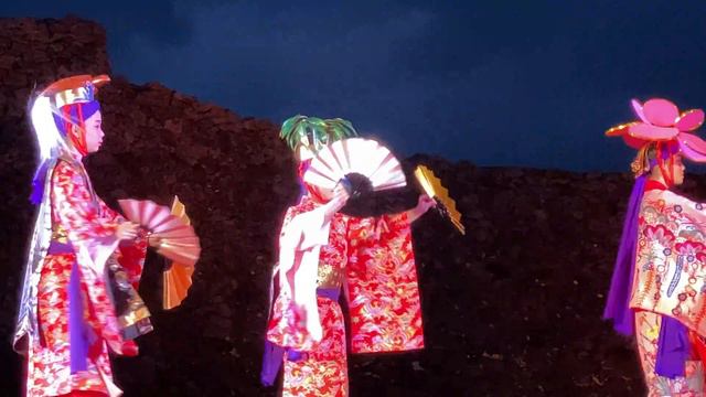 Japan Travel / Night Cherry Blossom Festival With Mystical Traditional Ryukyu Dance
