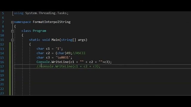 Console.WriteLine сложние char символов. C# смотреть онлайн