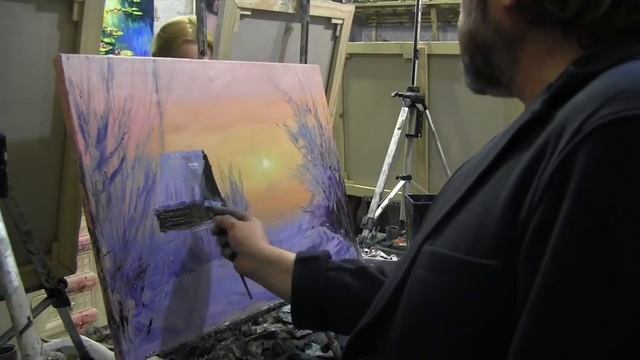 Игорь Сахаров, зимний пейзаж маслом смотреть онлайн