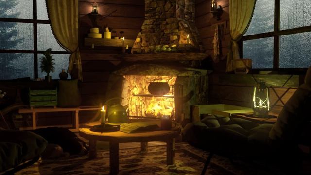 Cozy Cabin & Rain And Crackling Fireplace Sounds 8 Hours | Rain Sounds |