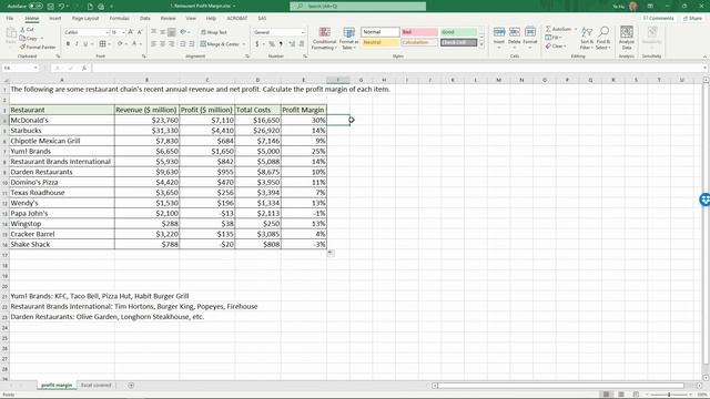Using Excel to Calculate Restaurants' Profit Margins смотреть онлайн
