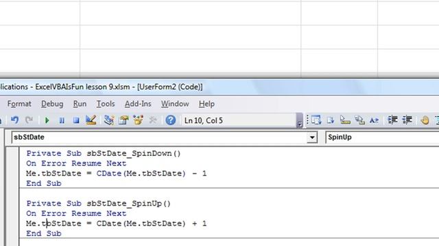 Excel VBA USERFORMS #17 Increase and Decrease Dates in Textbox with Spinbutton смотреть онлайн