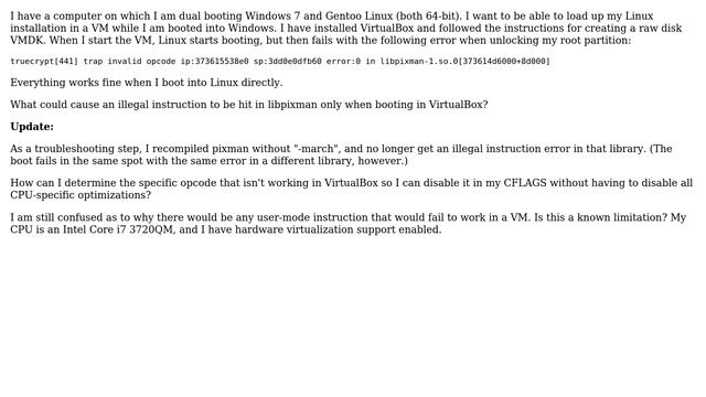 Get Illegal Instruction error when booting Linux in VirtualBox, works fine when booted directly смотреть онлайн