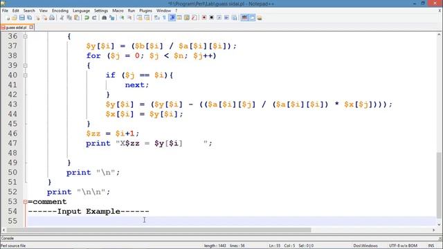 Guass Sidal method in numerical method analysis implementation using perl Language смотреть онлайн
