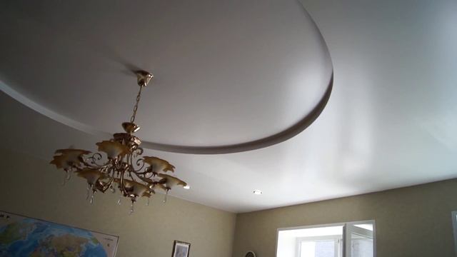 Двухуровневый потолок "Озеро" диаметр 2 метра, белый сатиновый смотреть онлайн