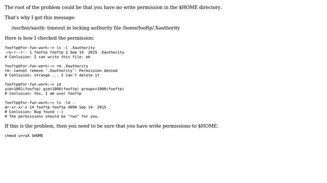 Why am I getting this message from xauth: "timeout in locking authority file... смотреть онлайн