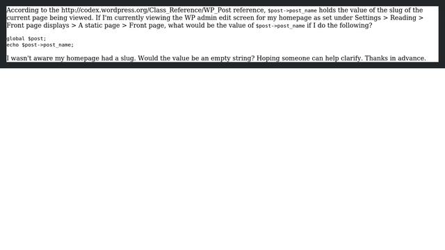 Wordpress: How to get the slug of the homepage when editing it in WP admin? смотреть онлайн