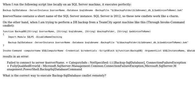 Execute Backup-SqlDatabase cmdlet remotely смотреть онлайн