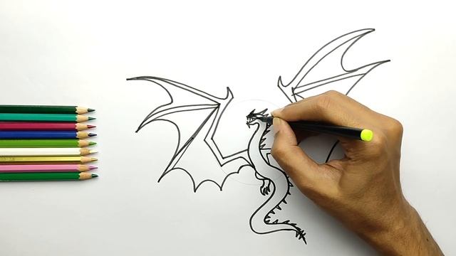 Drawing a Red Dragon in front of the Sun I Dragon Drawing Tutorial By Rio Art Club смотреть онлайн