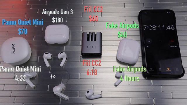 Battery Drain Test Airpods Gen 3 Vs Fake Airpods Vs Fiil CC2 Vs Pamu Quiet Mini смотреть онлайн