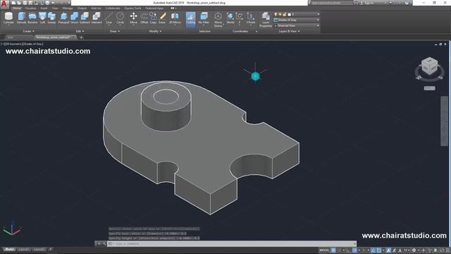 สอน AutoCAD 3D 2019 การแก้ไขวัตถุ 3 มิติ ด้วยคำสั่ง Union และ Subtract смотреть онлайн