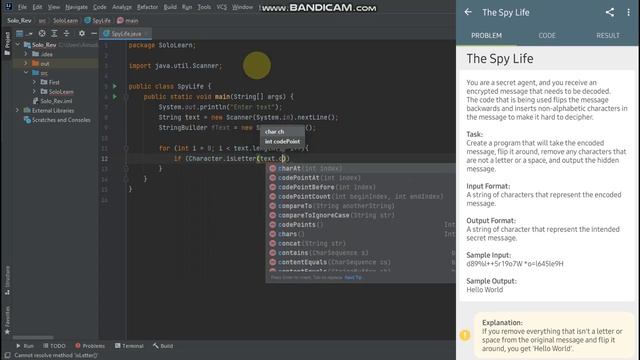 Spy Life challenge solved in Java::Sololearn смотреть онлайн