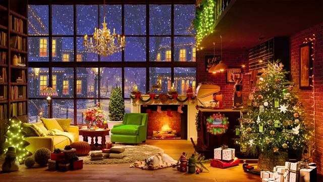 Instrumental Christmas Jazz Music?Soft Night at Cozy Christmas Ambience with Smooth Fireplace Sound смотреть онлайн