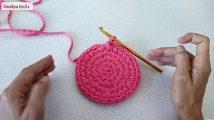 Корзинка из трикотажной пряжи. Вязанное донышко.  Рукоделие