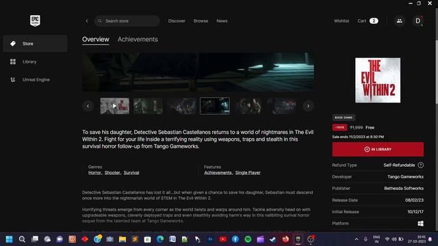 OMG......AAA TITLE GAME FREE ME \ EVIL WITHIN 2 IS FREE NOW \ EPIC GAMES STORE