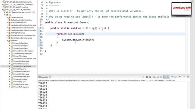 # 182 java stream limit method | Limit method in Stream api | Java Streams | java 8 | RedSysTech смотреть онлайн