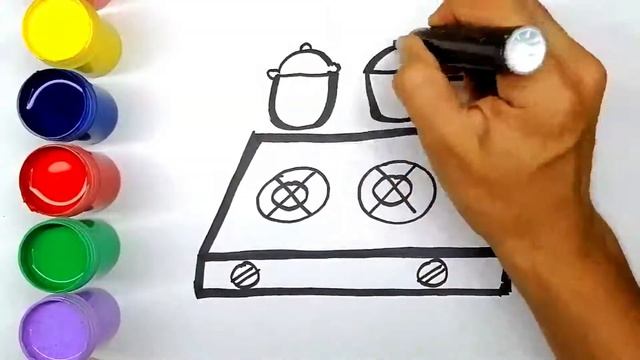 Рисование и раскраскa / рисунок плиты и сковороды для детей / Draw and color kitchen utensils смотреть онлайн
