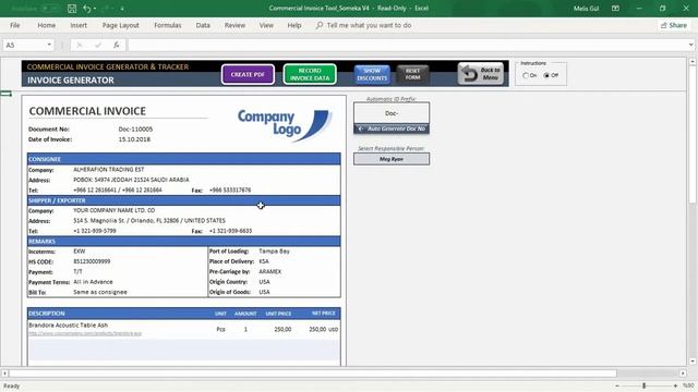 Commercial Invoice Generator | Export Documentation in Excel смотреть онлайн