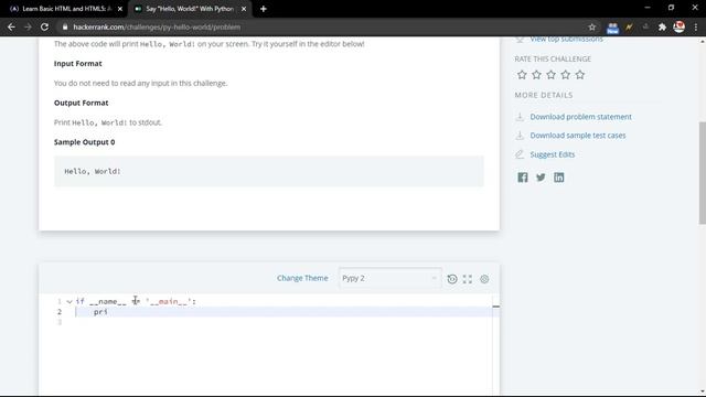 Say "Hello, World!" With Python Hackerrank | Learn python as beginners | Hacker rank solutions Hind смотреть онлайн