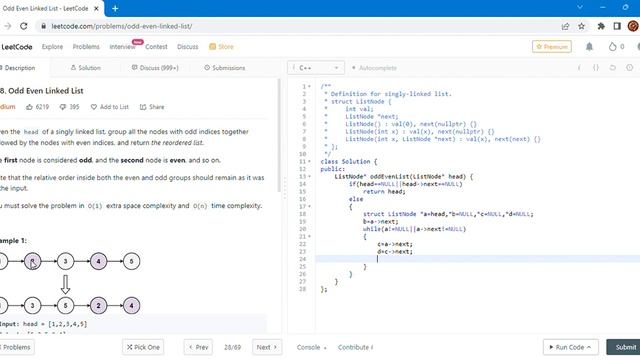 Odd Even Linked List (LeetCode) смотреть онлайн