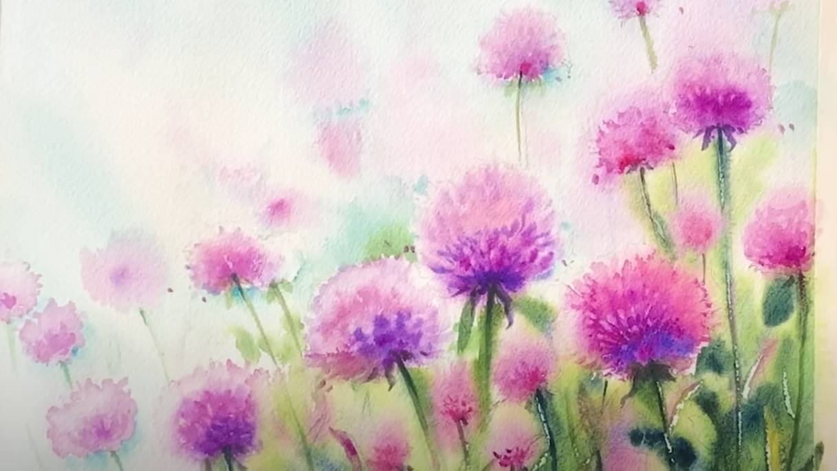 Watercolor - Field With Flowers