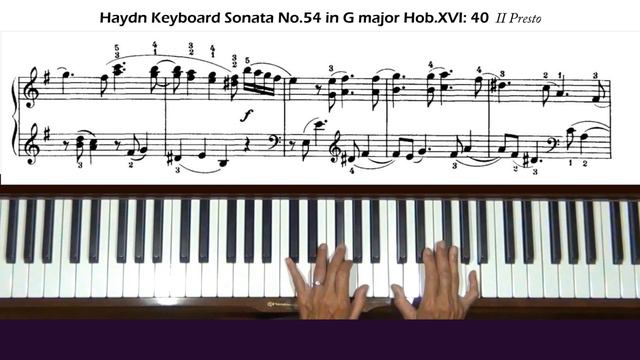 Haydn Keyboard Sonata No. 54 in G major Hob.XVI: 40 II. Presto Piano Tutorial смотреть онлайн