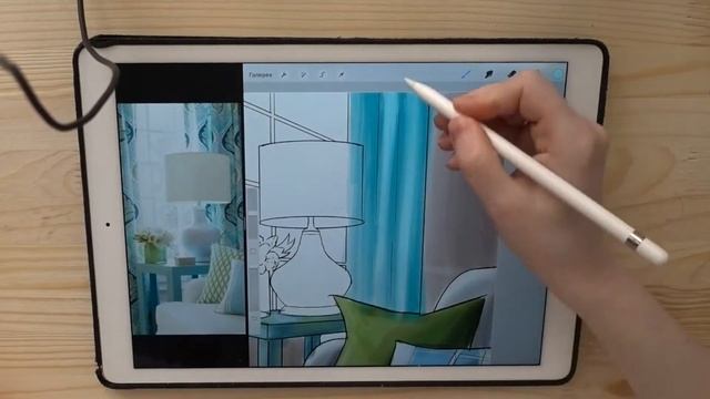 Интерьер скетч на iPad в программе Procreate смотреть онлайн