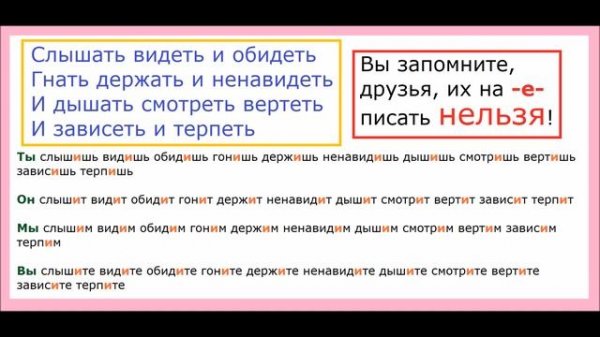 СЛЫШАТЬ ВИДЕТЬ ОБИДЕТЬ ГНАТЬ ДЕРЖАТЬ ПРАВИЛО TRANSLATED TO ENGLISH RUSSIAN SPELLING RULE