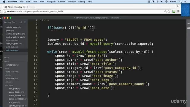 8 Displaying the Edit Data in Post Edit Page - CMS POSTS - PHP COURSE CMS PROJECT смотреть онлайн