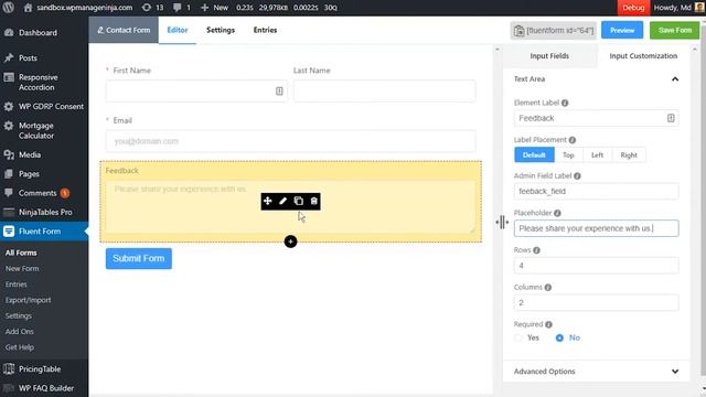 Text Area Input Field in WP Fluent Form WordPress Plugin смотреть онлайн
