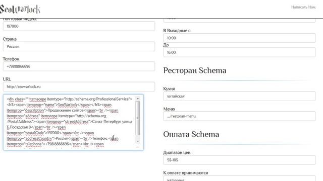 Онлайн генератор микроразметки Schema для бизнеса смотреть онлайн
