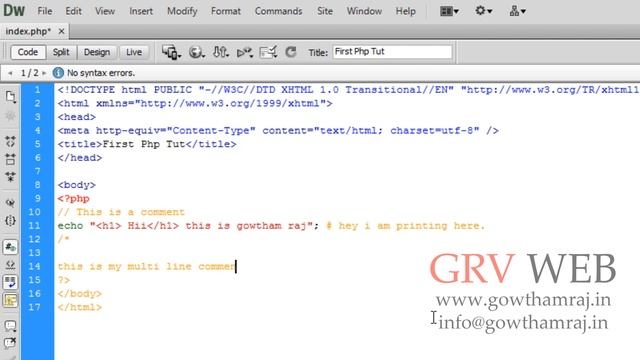 PHP Basic Tutorial 5 Write a comment in php and html (By Gowtham Raj | gowthamraj.in | GRVWEB) смотреть онлайн