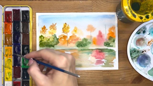 Как нарисовать осень карандашом и акварелью начинающим | Рисунок для детей смотреть онлайн