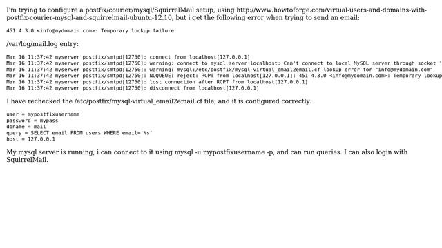 Postfix mysql Temporary lookup failure смотреть онлайн