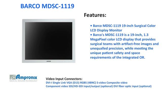 Barco MDSC-1119 19-inch Surgical Color LCD Display Monitor Sales | Service | Repair | Exchange смотреть онлайн