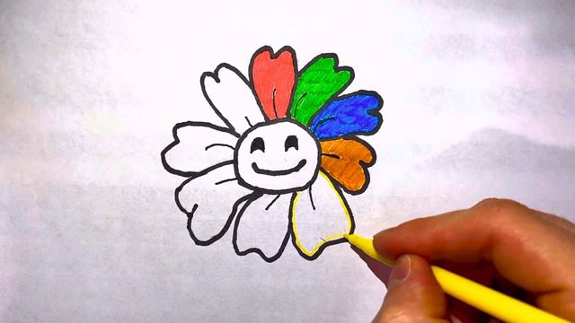 How to draw and color a rainbow daisy flower?| Drawing, coloring for children #6 смотреть онлайн