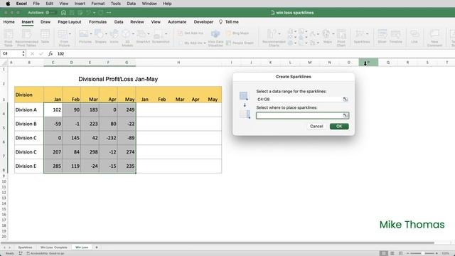 Excel Data Visualization: Win Loss Sparkline Charts Explainer with Example смотреть онлайн