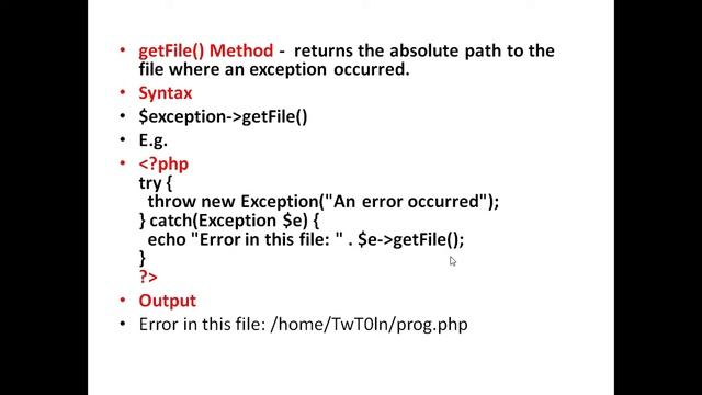 Exception Object Methods In PHP смотреть онлайн