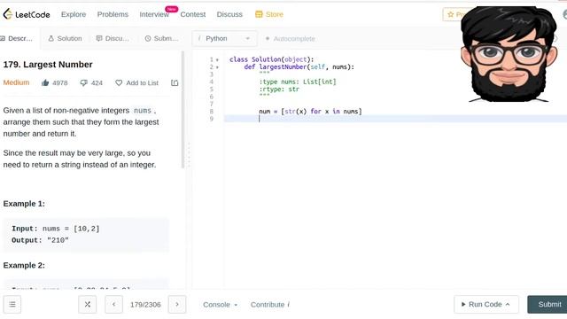Leetcode Question 179 "Largest Number" in Python смотреть онлайн