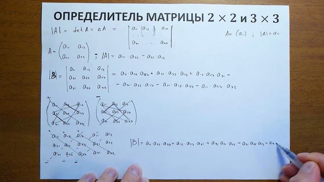 Определители матриц 2 и 3 порядка (правило треугольника, Саррюса, разложение по строке) смотреть онлайн