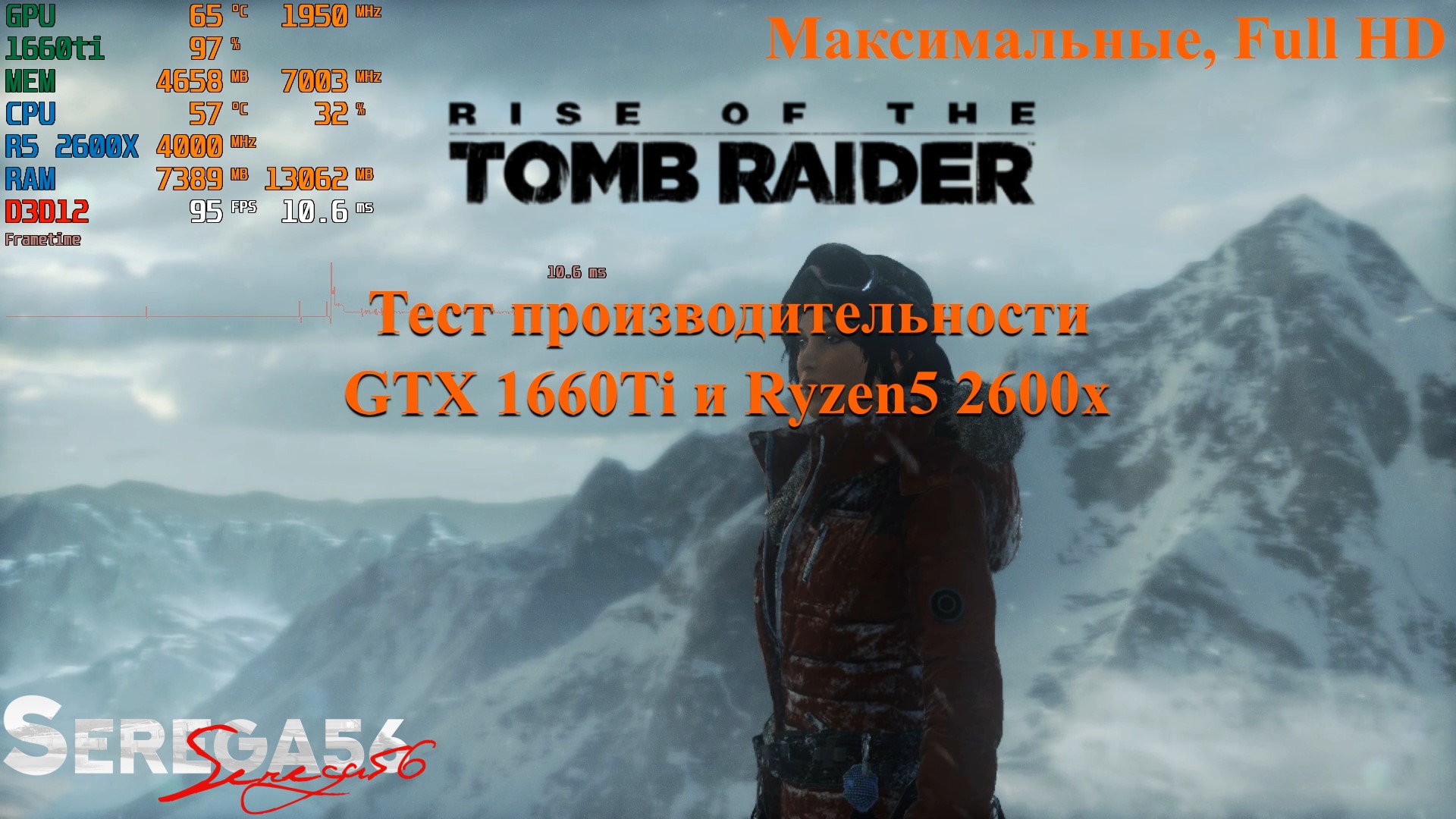 Rise Of The Tomb Raider, тест Ryzen5 2600x и GTX 1660ti