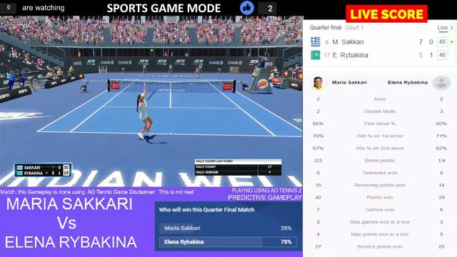 Maria Sakkari Vs Elena Rybakina [LIVE SCORE] | Quarter Final + PS4 Gameplay смотреть онлайн
