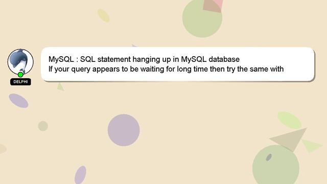 MySQL : SQL statement hanging up in MySQL database смотреть онлайн