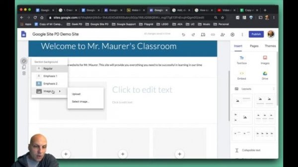 Google Sites 1.4 - Select a background image, header type, and theme