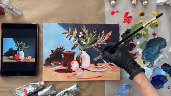 Как нарисовать Новогодний натюрморт. Живопись акрилом.