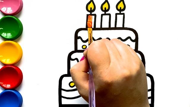 Painting Three Tiered Birthday Cake and Coloring with Gouache смотреть онлайн
