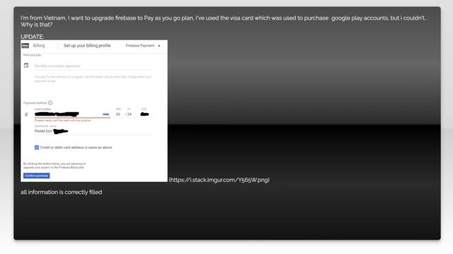Can't upgrade firebase to Pay as you go plan by visa card смотреть онлайн
