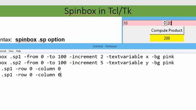 Spinbox widget in Tcl/Tk смотреть онлайн