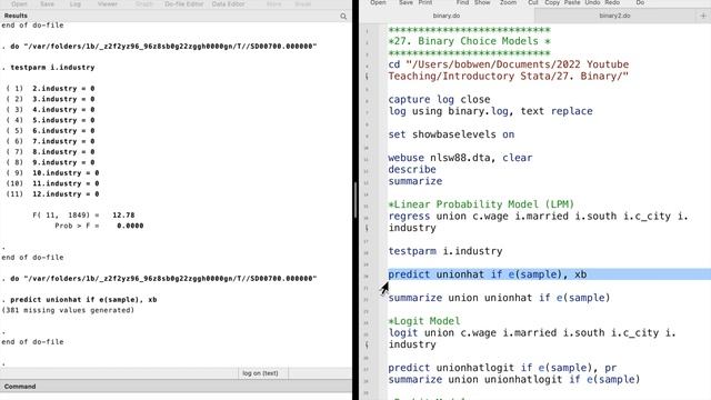 Introductory Stata 27: Binary Response Model part 1 (logit, probit) смотреть онлайн